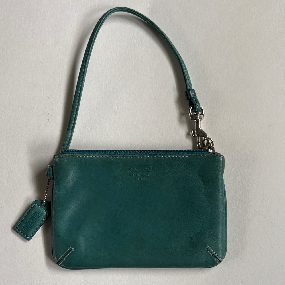Coach Teal Leather Wristlet Purse